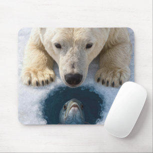 Polar Bear Staring at Fish Mouse Mat