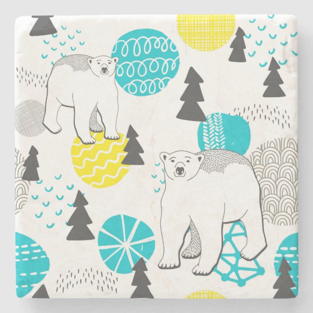 Polar bear stone coaster (Front)