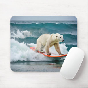 Polar Bear Surfing On A Surfboard Mouse Mat