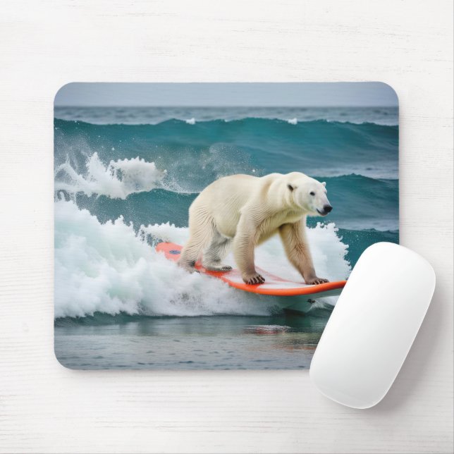 Polar Bear Surfing On A Surfboard Mouse Mat (With Mouse)