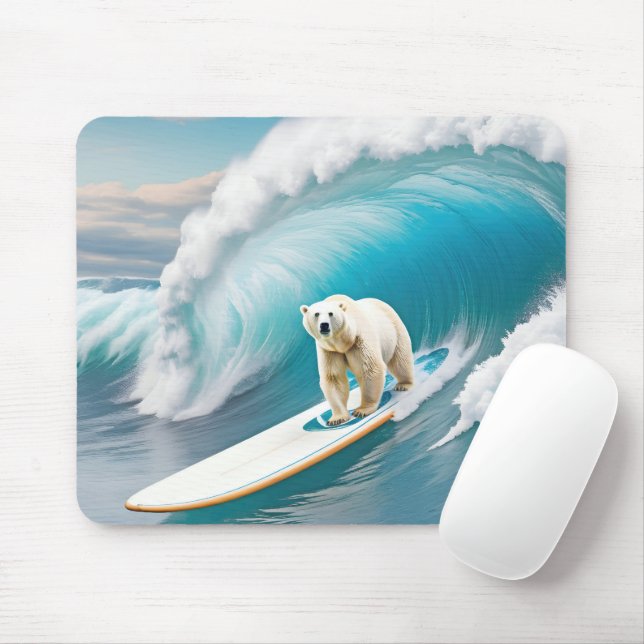 Polar Bear Surfing On A Surfboard Mouse Mat (With Mouse)