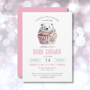 Polar Bear Sweet Little Cupcake Girl Baby Shower Invitation