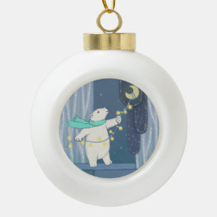 Polar Bear & the Moon Ceramic Ball Christmas Ornament