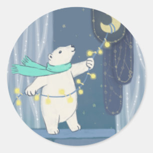 Polar Bear & the Moon Classic Round Sticker