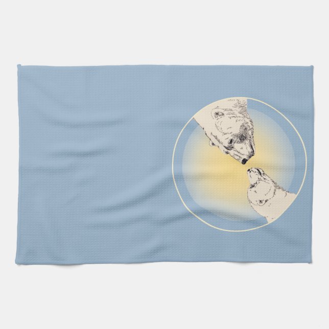 Polar Bear Towel Mother & Cub Bear Tea Towel (Horizontal)