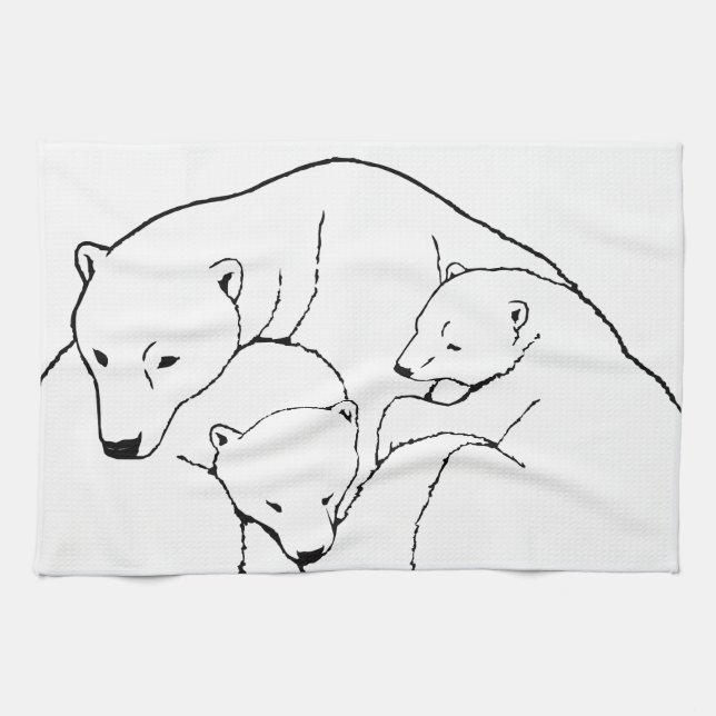 Polar Bear Towel Mother & Cubs Bear Tea Towel (Horizontal)