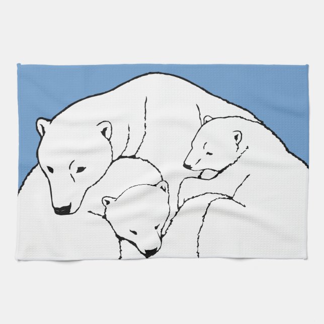 Polar Bear Towel Mother & Cubs Bear Tea Towel (Horizontal)