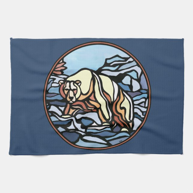 Polar Bear Towel Native Art Bear Tea Towel Gift (Horizontal)
