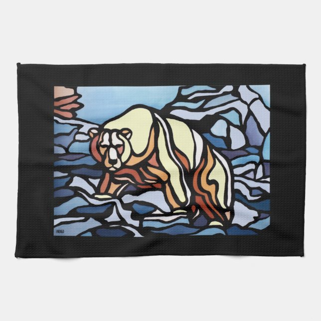 Polar Bear Towel Native Art Bear Tea Towel Gift (Horizontal)