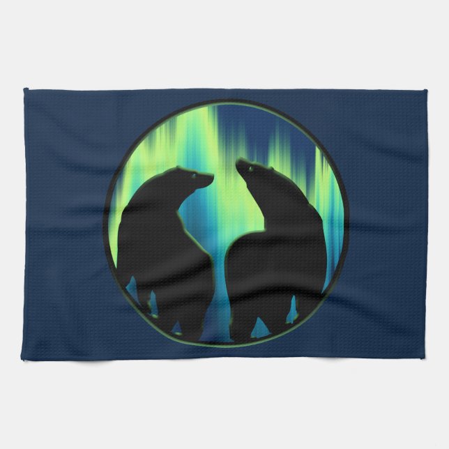 Polar Bear Towel Northern Lights Bear Tea Towel (Horizontal)