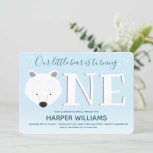Polar Bear Turning One Winter Animal 1st Birthday Invitation