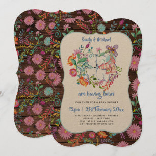 Polar Bear TWINS Baby Shower Invites Folk Flowers