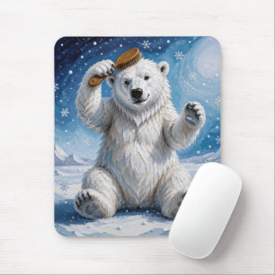 Polar Bear Using a Hairbrush Mouse Mat