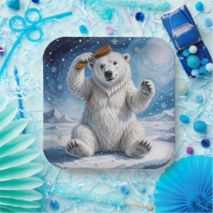 Polar Bear Using a Hairbrush Paper Plate