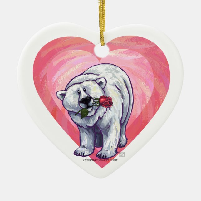 Polar Bear Valentine's Day Ceramic Tree Decoration (Front)