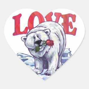 Polar Bear Valentine's Day Heart Sticker