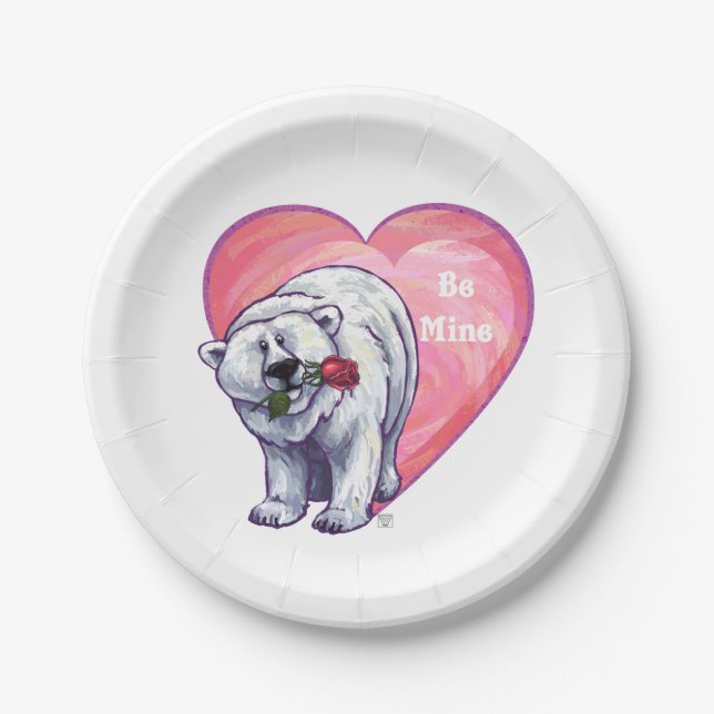 Polar Bear Valentine's Day Paper Plate (Front)