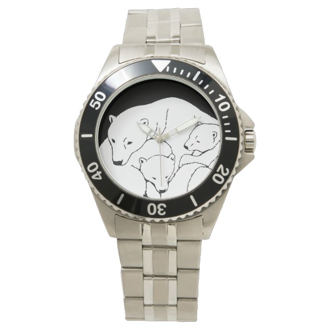 Polar Bear Watch Wildlife Bear Cubs Wrist Watch (Front)