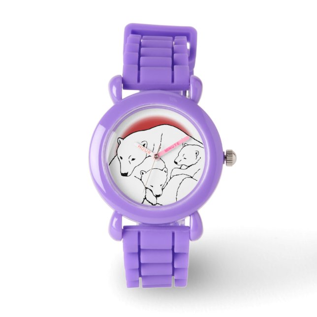 Polar Bear Watch Wildlife Bear Cubs Wrist Watch (Front)