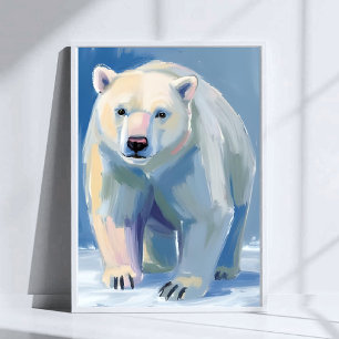 Polar Bear   Watercolor Winter Animal Painting Poster