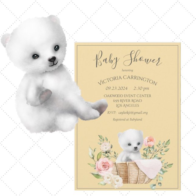 Polar Bear Watercolor Yellow Baby Shower Invitation (Creator Uploaded)
