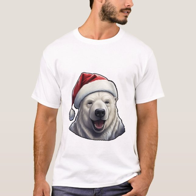 Polar Bear Wearing a Santa Hat T-Shirt (Front)