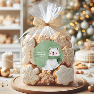 Polar Bear Wearing Green Scarf Let it Snow Holiday Classic Round Sticker