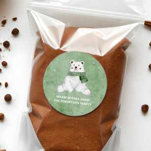 Polar Bear Wearing Green Scarf Let it Snow Holiday Classic Round Sticker