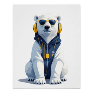 Polar Bear Wearing Hoodie Funny Cool Animal Vector Poster