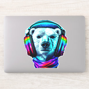 Polar Bear Wearing Rainbow Headphones