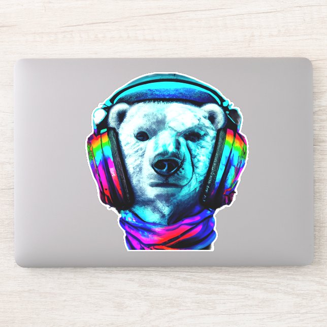 Polar Bear Wearing Rainbow Headphones (Computer)