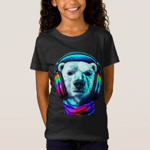 Polar Bear Wearing Rainbow Headphones T-Shirt