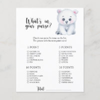 Polar bear - Whats in your purse baby shower game