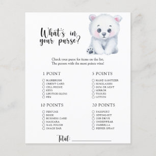 Polar bear - Whats in your purse baby shower game
