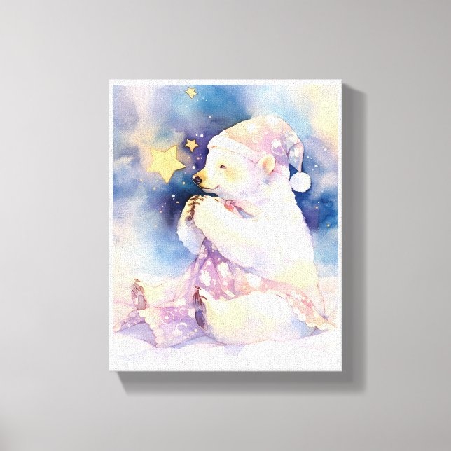 Polar Bear Whimsical Watercolor Nursery Canvas  Print (Front)