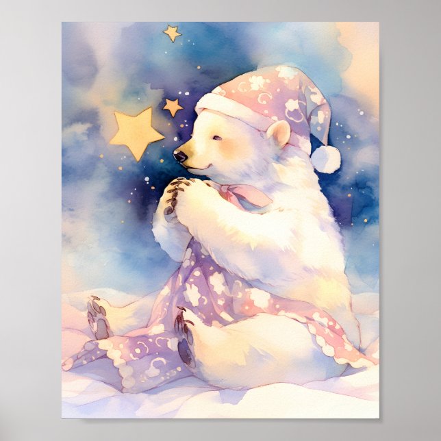 Polar Bear Whimsical Watercolor Nursery Poster (Front)