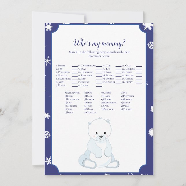 Polar Bear Who's My Mummy Baby Shower Game (Front)
