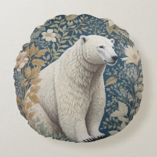 Polar Bear William Morris Inspired Floral Round Cushion