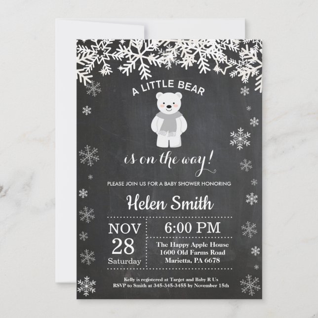 Polar Bear Winter Baby Shower Chalkboard Invitation (Front)