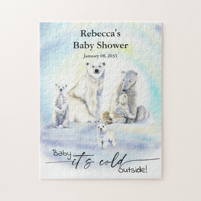 Polar Bear Winter Baby Shower Cold Outside Jigsaw Puzzle (Vertical)