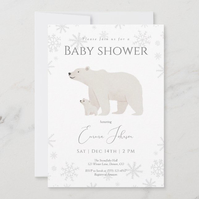 Polar Bear Winter Baby Shower Invitation | Gender  (Front)