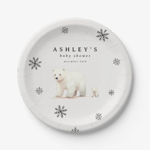 Polar Bear Winter Baby Shower Paper Plate