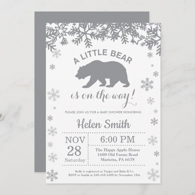 Polar Bear Winter Baby Shower Snowflake Invitation (Front/Back)