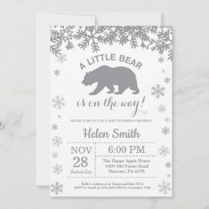 Polar Bear Winter Baby Shower Snowflake Invitation