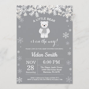 Polar Bear Winter Baby Shower Snowflake Invitation