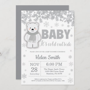 Polar Bear Winter Baby Shower Snowflake Invitation