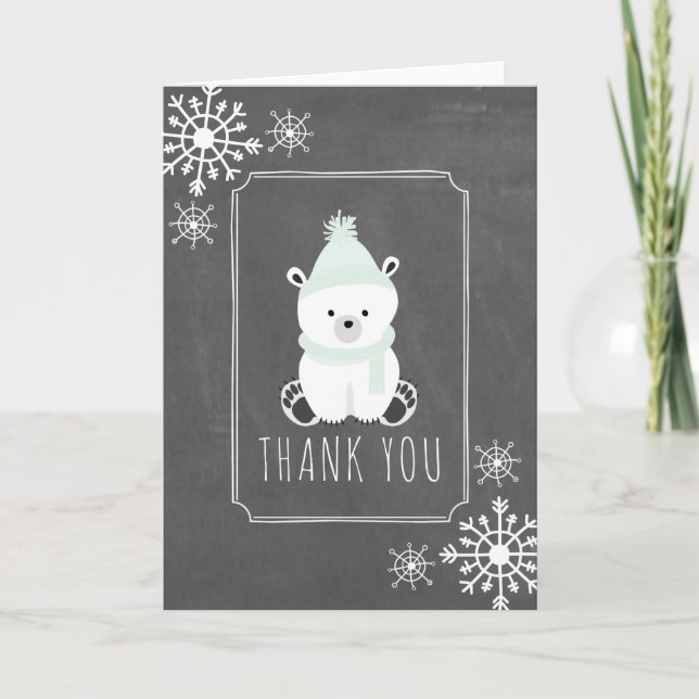 Polar Bear Winter Baby Shower Thank You Green Card (Front)