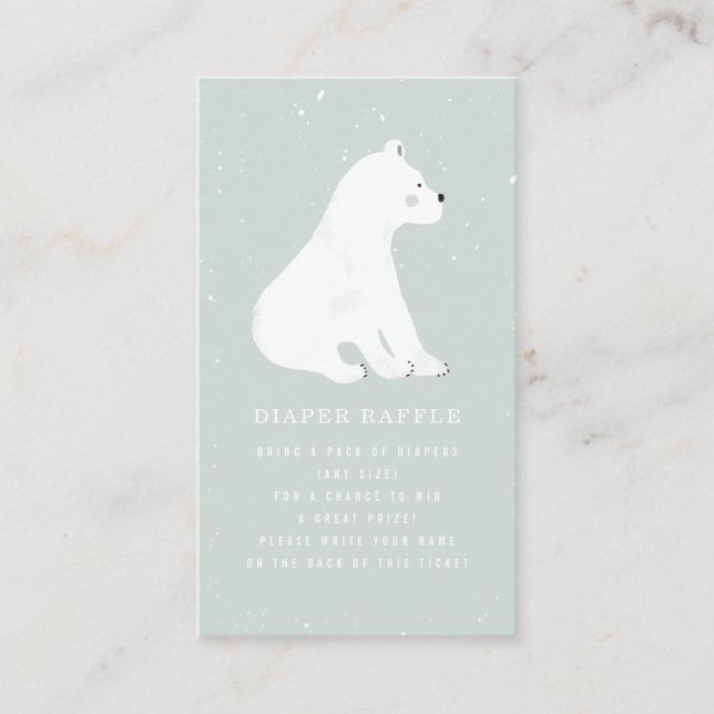 Polar Bear Winter Blue Baby Shower Diaper Raffle Enclosure Card (Front)