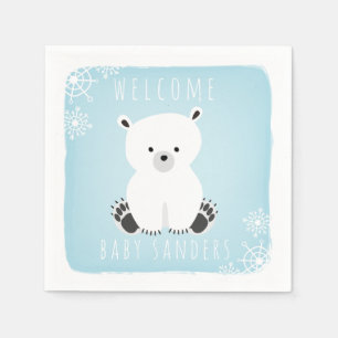 Polar Bear Winter Blue Boy Baby Shower Napkin