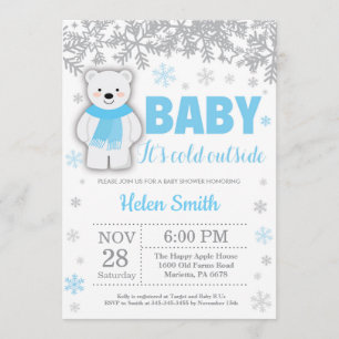 Polar Bear Winter Blue Boy Baby Shower Snowflake Invitation